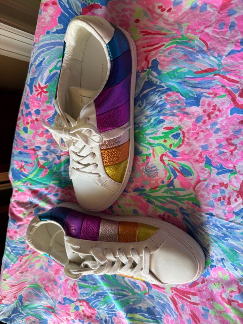 Kurt Geiger White Leather Sneakers with Rainbow Metallic Panels